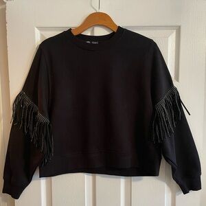 Zara Chic Black Fringe Stud Sweatshirt
